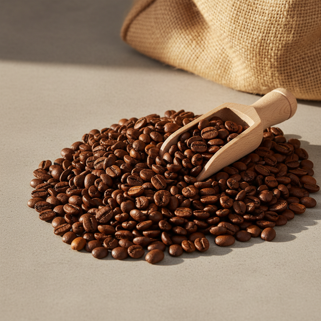 Friskristede kaffebønner med træske og jutesæk - kvalitets arabica kaffebønner