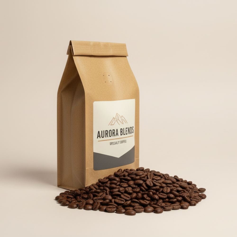 Kaffepose fra siden med bønner