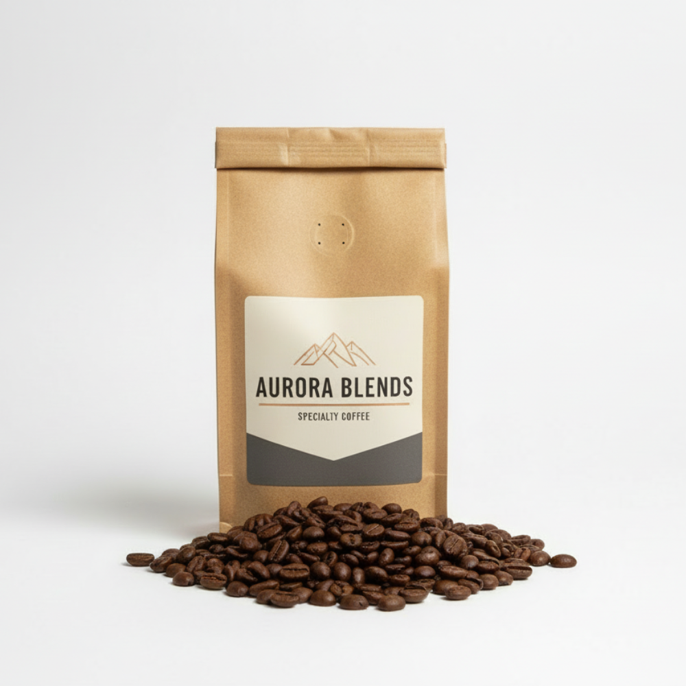 Kaffepose med bønner foran